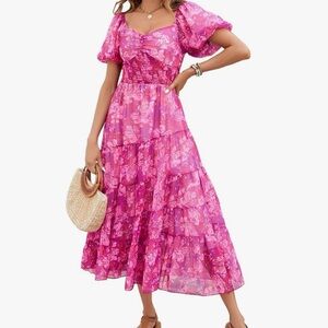 Magenta floral cap sleeve dress